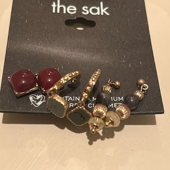 The Sak Gold Tone Fall Jewelry Set Burgundy Olive Green Bohemian Style Gift NWT - Picture 4 of 10